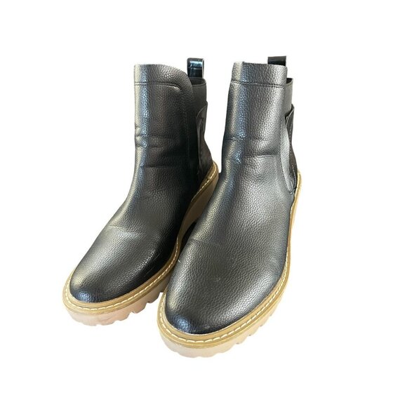 Nicole Miller Women's Black Leather Pocas Chunky Wedge Ankle Boot Size 10 - Picture 6 of 12